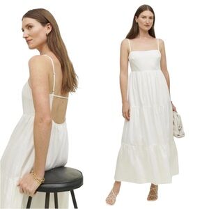 NWT Reformation East White Organic Cotton Tiered Midi Dress Size L